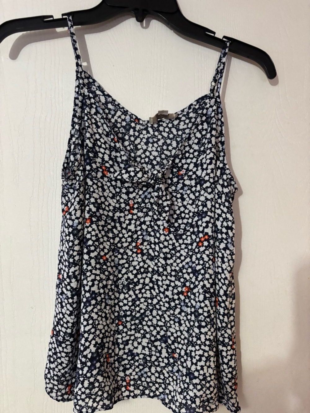 LOFT Navy Floral Spaghetti Strap Tank with Red Accent